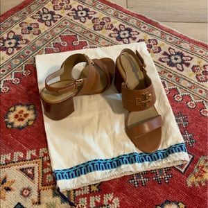 Tory Burch Leather Block Heel Sandals 8.5